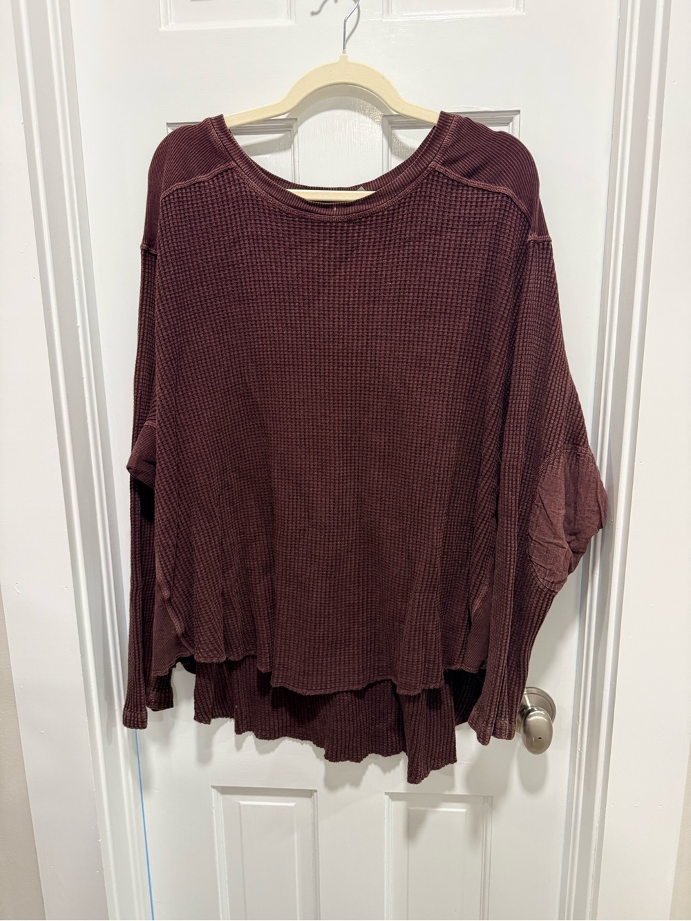 Free People Waffle Knit Long Sleeve Top - Burgundy